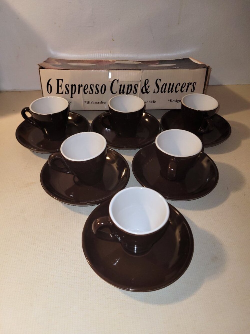 NIB 6pcs Brown Espresso Cup & Saucer Set Ceramic Coffee Set